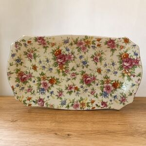 Moriyama MM Japan Vintage Chintz Floral Tray Pink Rose Cottagecore Romantic 8”